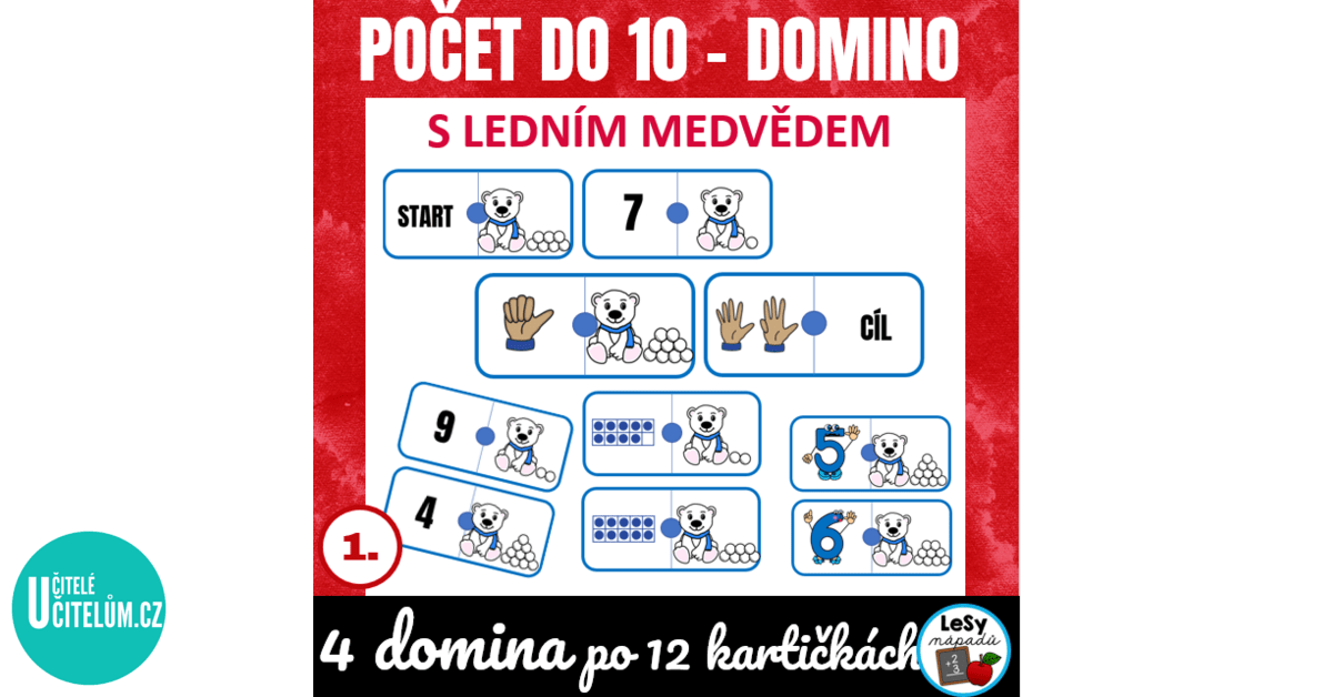 Počet do 10 - domino s ledním medvěděm - Matematika | UčiteléUčitelům.cz